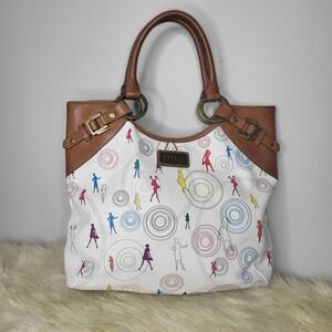 Junior Drake Love JD White Leather Novelty Print Shoulder‎ Bag